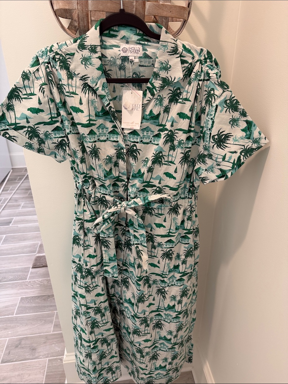 Holly & Shae Green Palm-Print Maxi Dress with Tie Waist
